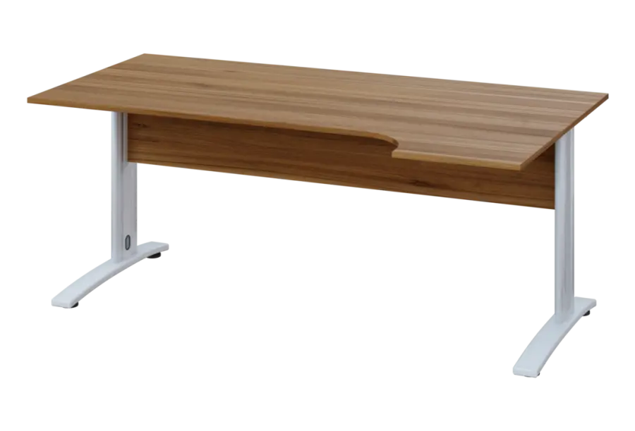 ERK 18 - 184 stůl kancelářský, rohový, pravý, kovová podnož bílá, deska 18 mm, široký 1800 mm, ořech světlý